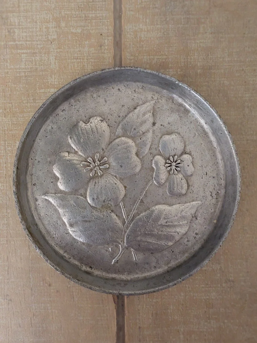 Vintage MCM Stede Hammered Pewter Floral Coaster
